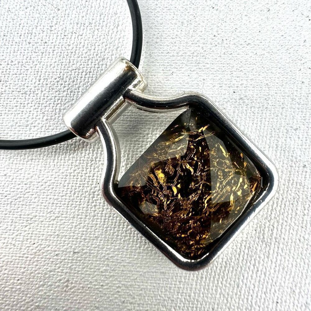 Gold foil pendant necklace on black cord